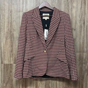 L’Agence Red Houndstooth Blazer with Single Button Closure